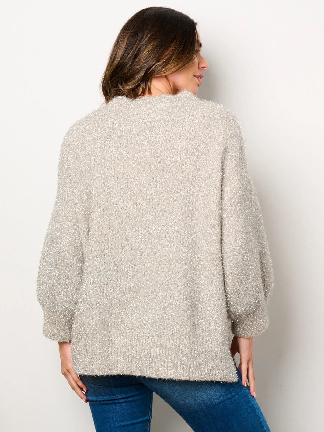 WOMEN'S LONG SLEEVE SHIMMER PULLOVER SWEATER