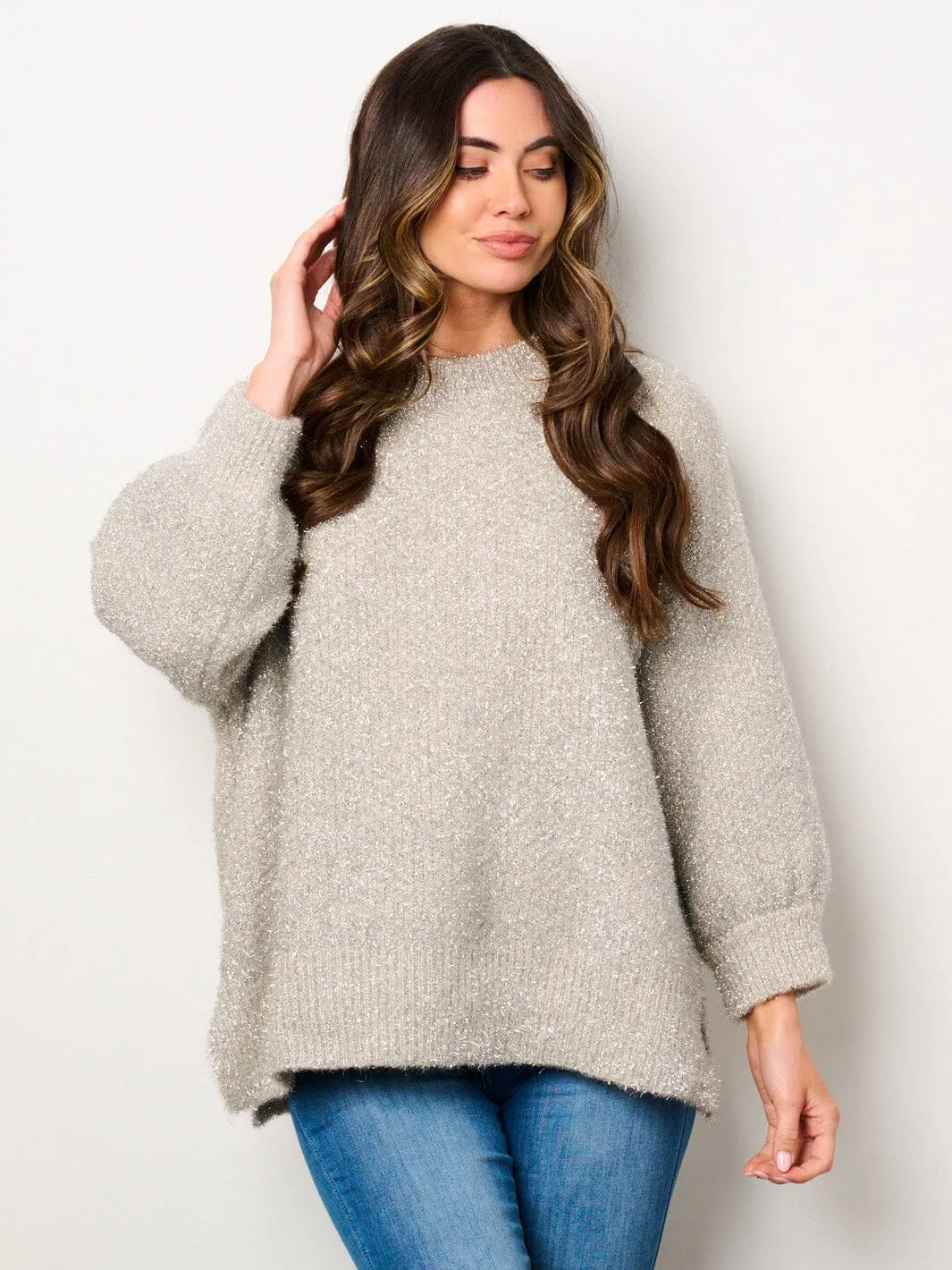 WOMEN'S LONG SLEEVE SHIMMER PULLOVER SWEATER