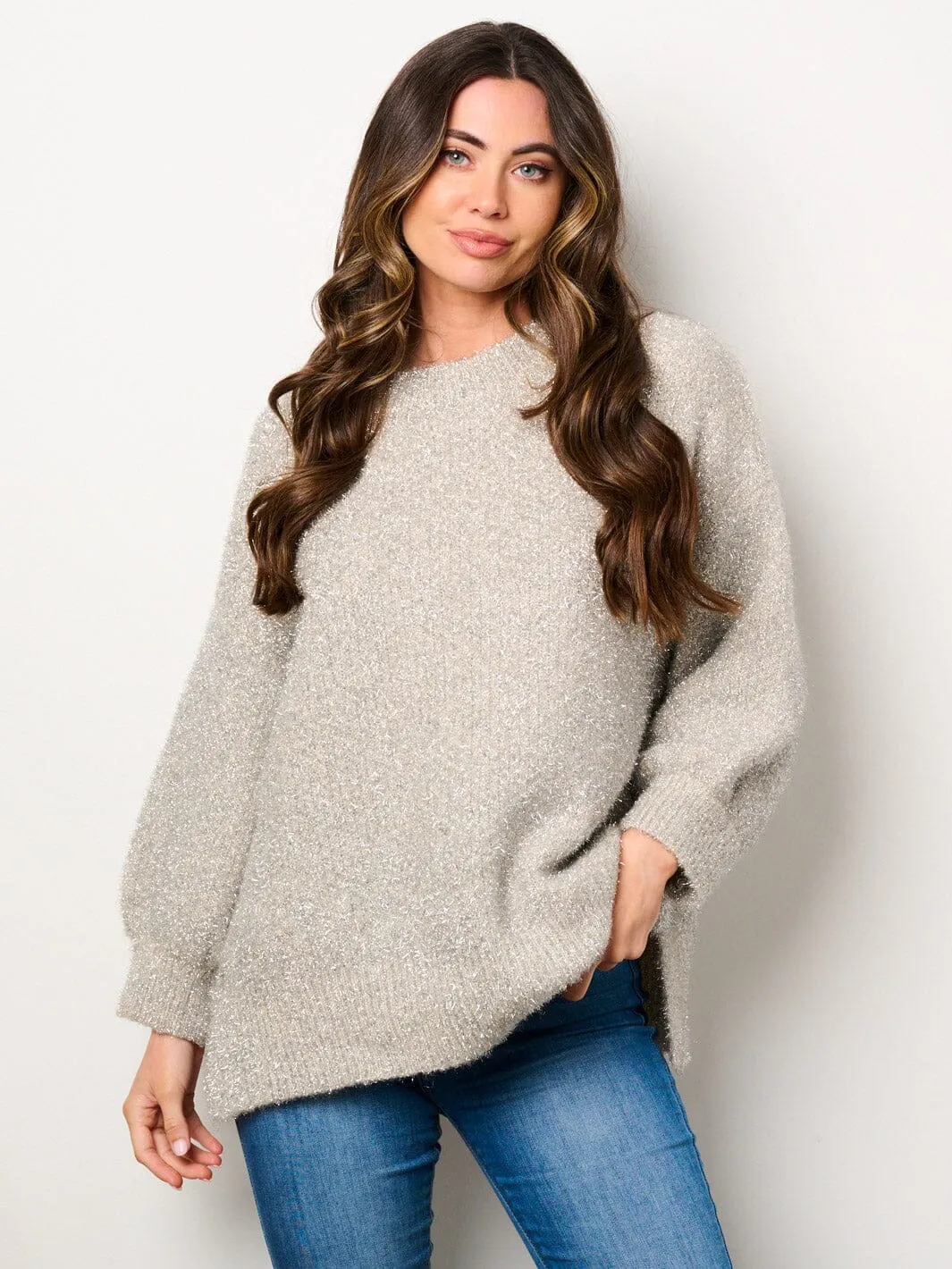 WOMEN'S LONG SLEEVE SHIMMER PULLOVER SWEATER