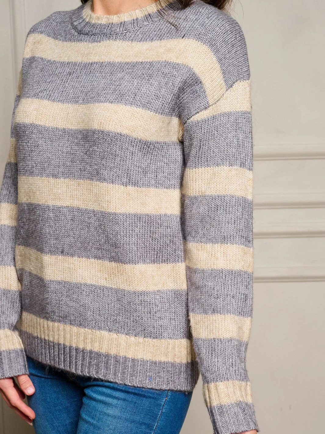 WOMEN'S LONG SLEEVE STRIPES COLORBLOCK PULLOVER SWEATER