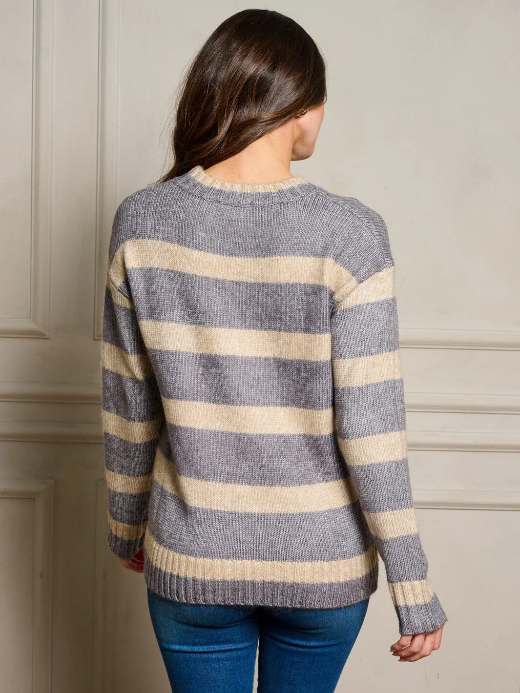 WOMEN'S LONG SLEEVE STRIPES COLORBLOCK PULLOVER SWEATER
