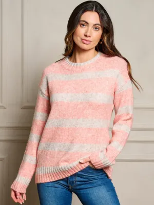 WOMEN'S LONG SLEEVE STRIPES COLORBLOCK PULLOVER SWEATER