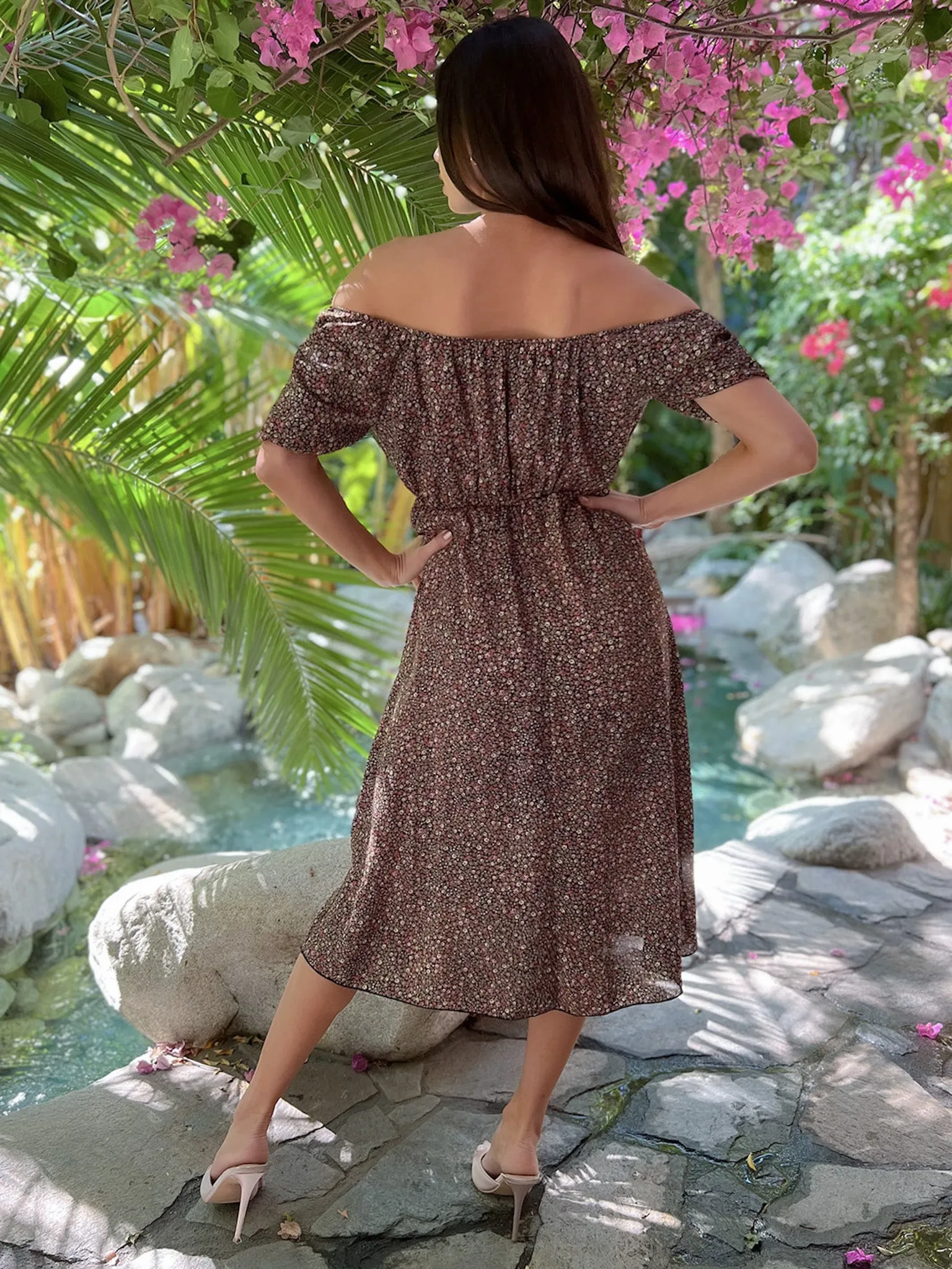 WOMEN'S SHORT SLEEVE FLORAL MIDI DRESS