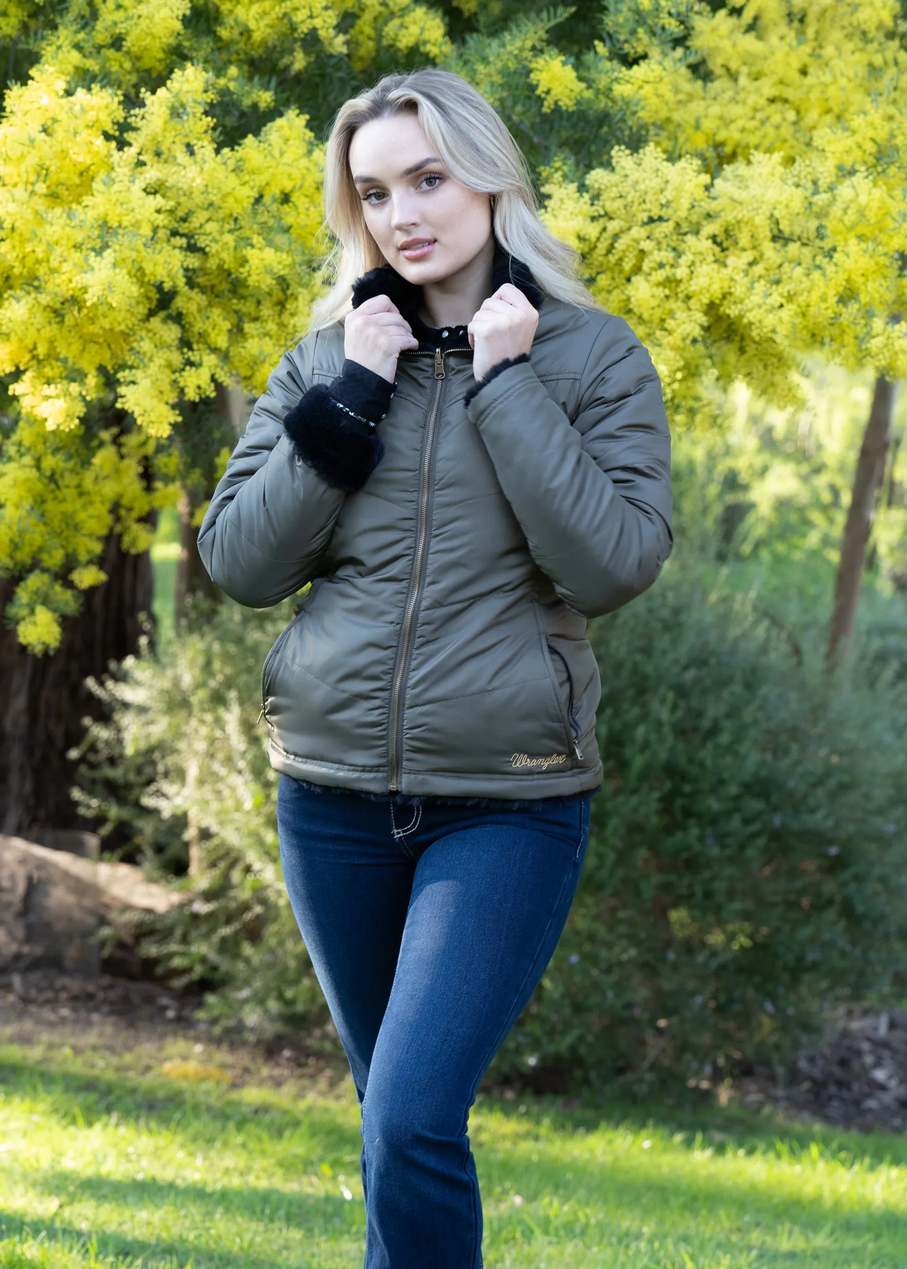 Wrangler Carrie Reversible Ladies Jacket Olive Black