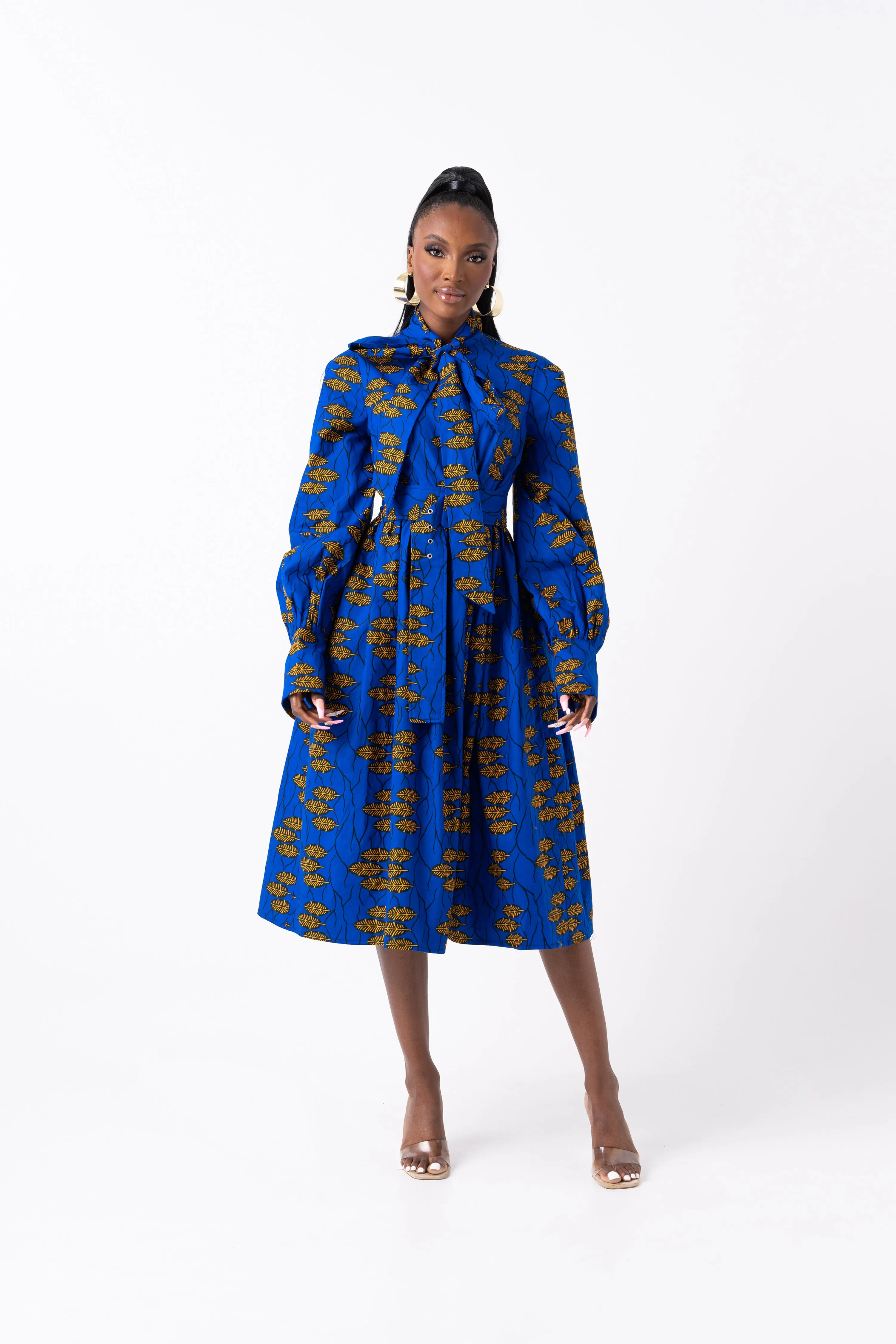 YOMI African Print Midi Dress (pussybow)